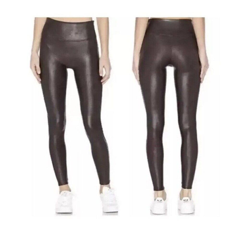 SPANX Women's Black Faux Leather Leggings Size XS Seamless Front Y
